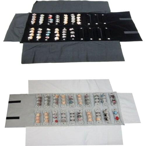 Fashion Styles Portable Large Black/Gray Velvet Travel Jewelry Roll Bags For Ring Organizer Storage Pouches Display Show Case