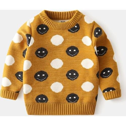 2020 Winter New Baby Boys Thicken Sweaters Fashion Dots Smile Pullover Sweater for Boy Toddler Kids Plus Velvet Warm Sweater