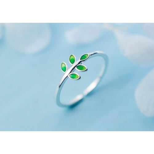 Thin 100% Authentic 925 Sterling Silver Green Olive Branch Leaf Ring adjust TLJ1266