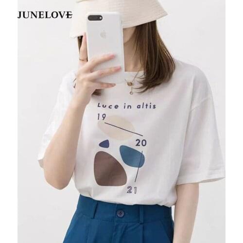 Women Summer Short Sleee White Cotton Tee Tops Cartoon Printing Shirts Korean Fashion Summer Female Street T-shirts