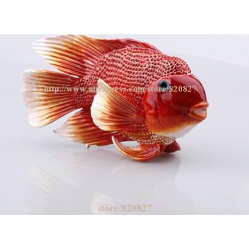 Big Handmade enamel fish shape promo gifts new cute jewelry box red fish box crystals jewelry box fish trinket box red
