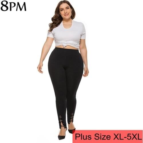 Womens Plus Size Leggings Black Fashion Sexy Slim-Fit Pants 5XL Autumn High Waist Stretch Leg Split Leggings ouc3316