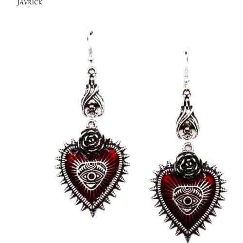 Punk Rock Bat Vintage Lolita Gothic Evil Eye Red Heart Drop Earrings for Women Halloween Cosplay Jewelry
