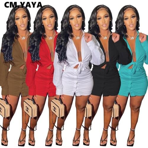 CM.YAYA 2021 Spring Streetwear Womens Set Long Sleeve Crop Shirts Mini Skirts Set Tracksuit Two Piece Matching Set Outfit