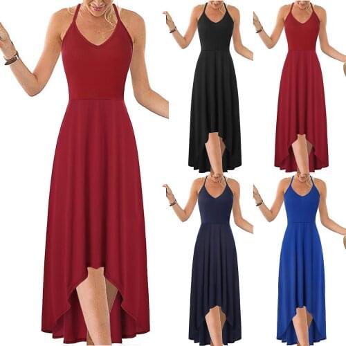 S-5XL Women Summer Dress Plus Size Chic Solid Color Ladies Backless Sleeveless Strap Dress Long V-Neck Elegant Beach Boho платье