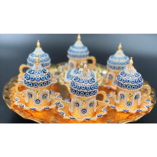Gold The genres Change + Stone coffee Cup + Tray + Nazalı strass cup 6'lı