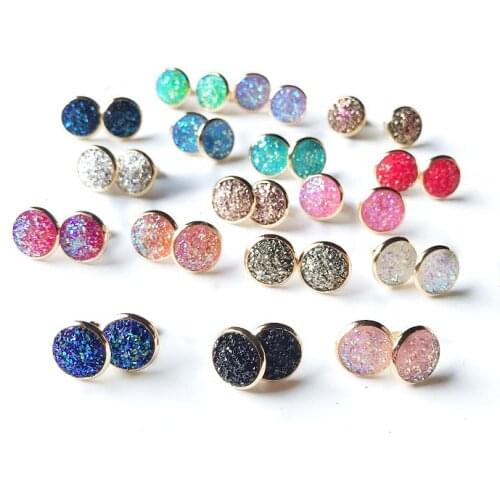 12MM Stainless Steel Druzy Stud Earrings Charm Colorful Faux Druzy Cabochon Resin Round Druzy Charms 50pcs/lot
