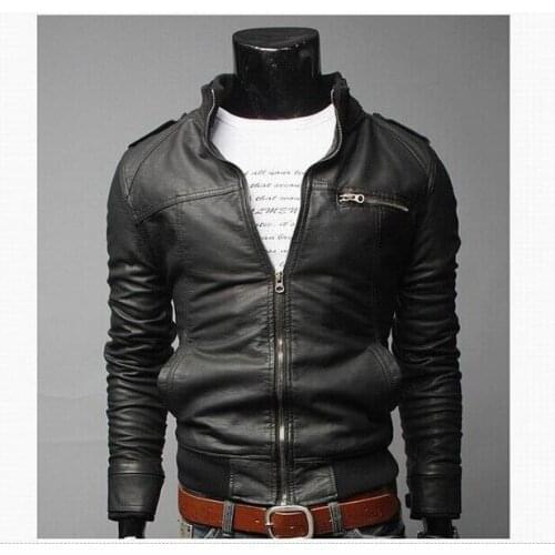 2020 New Fashion Autumn Male Leather Jacket Plus Size 3XL Black Brown Mens Stand Collar PU Coats Leather Biker Jackets