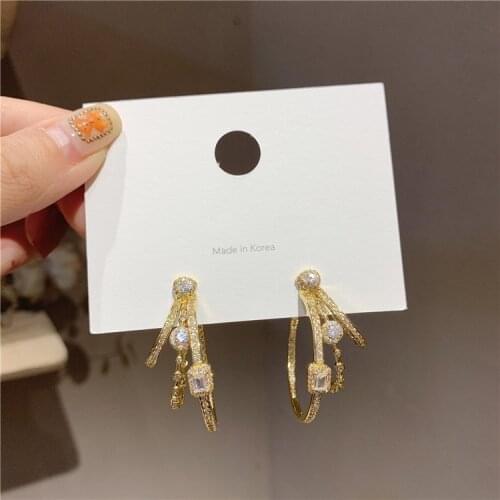 2020 Korean New Design Fashion Jewelry Exquisite Luxury Copper Inlaid Zircon hoop Earrings C-shaped Three Circle Female Earrings