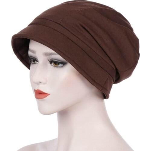 2021 New Solid Women Hip Hop Caps Hats Casual Fashion Lady Vintage Sun Visor Female India Muslim Stretch Turban Hat High Quality