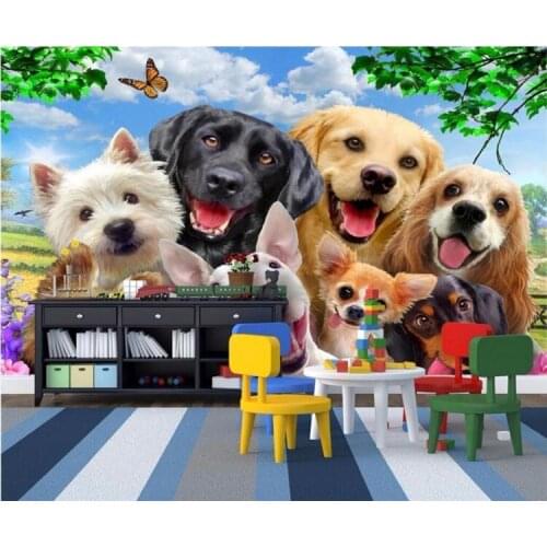 3D Wallpaper Cute Cartoon Lawn Dog Animal Photo Wall Murals Children Kids Bedroom Backdrop Wall Home Decor Papier Peint Enfant