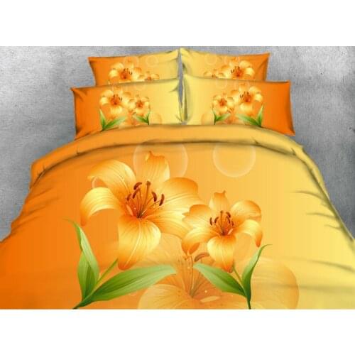 JF-227 Dark and Light Orange Color Lily Flower print 4pcs California King 3D linens bedding