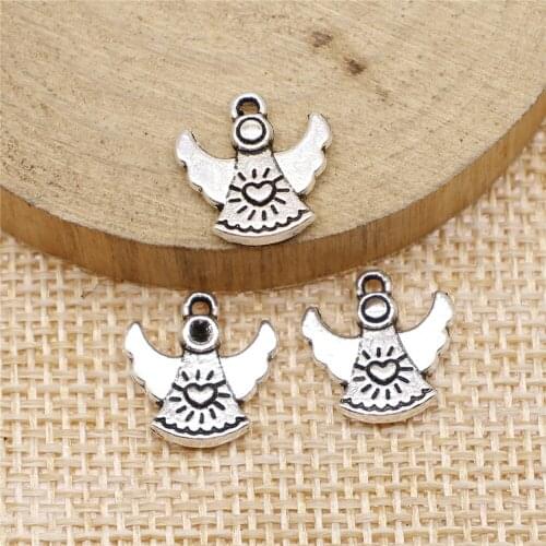 Free shipping 65pcs 13x13mm antique silver angel charms diy retro jewelry fit Earring keychain hair card pendant accessories