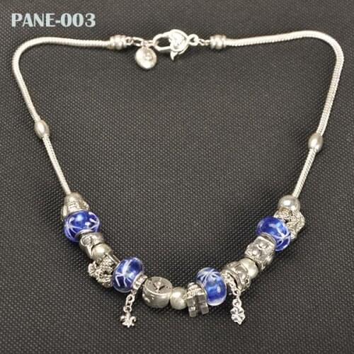 AENINE Jewelry New Design Blue Glass Beads Charm Pendant Necklace Silver Color Diy Beads Chains Necklaces For Women PANE003