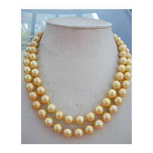 Free shipping Noble jewelry amazing 10-11MM 100% Natural south seas yellow PEARL NECKLACE
