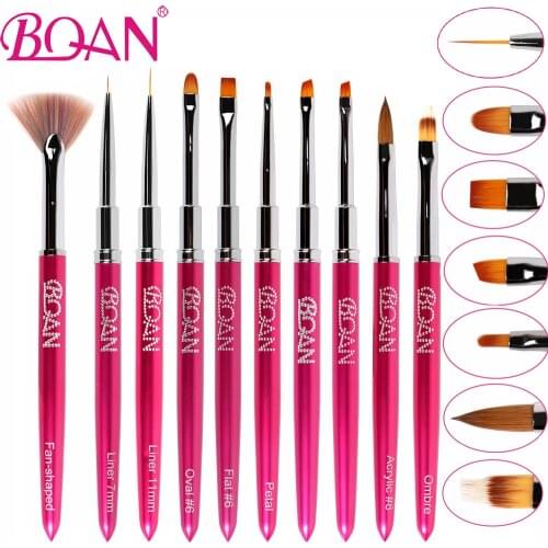 BQAN 10Pcs Rose Red Nail Brush Gel Brush Liner Painting Acrylic Brush For Manicure Nail Art Brush Decoration Liner Bursh