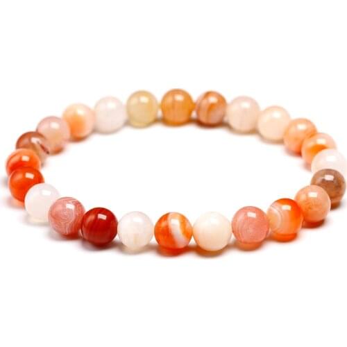 Natural Orange Botswana Agates Beads Bracelet Gemstone For Woman Men Handmade Stretch Carnelian Round Bead Bracelet Jewelry