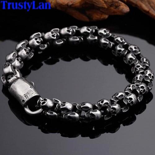 TrustyLan Mens Bracelets 2018 Punk Rocker Full Skull Charm Bracelet Men High Quality Stainless Steel Best Friends Hand Jewelry