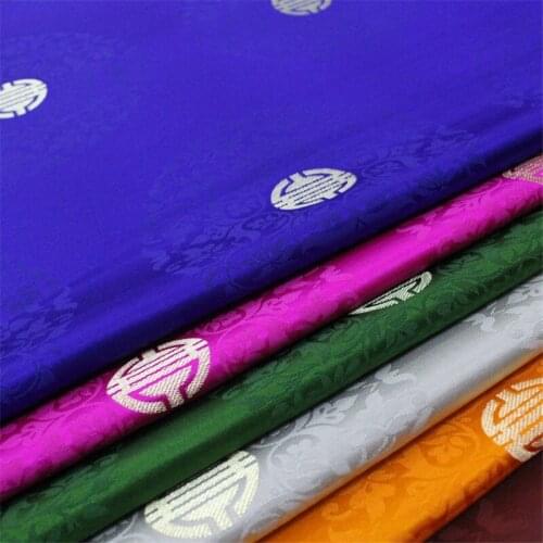 CF658 Blue Green Rose White Embroidery Jacquard Silk Brocade Fabric Chinese Wedding Dress Buddhism Clothes Decoration Cloth