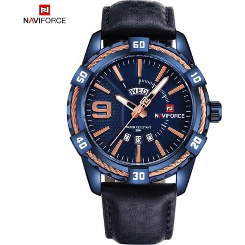 NAVIFORCE Luxury Brand Men Watches Military Sports Quartz Analog Date Week Display Waterproof Clock Leather Strap Wristwatch Men