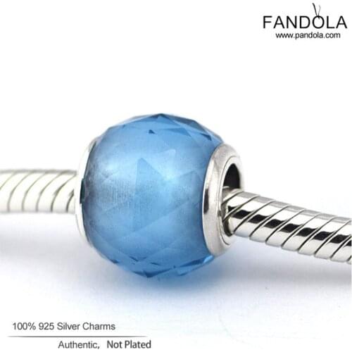 CKK 925 Sterling Silver Blue Crystal Geometric Facets Charm Beads Fit Pandora Bracelet Argent Charm Silver 925 Jewelry for Women
