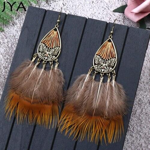 Cpop Feathers Tassels Handmade Earrings Exquisite Butterfly Overstate Pendant Dangle Earrings for Women Ethnic Grace Accessory