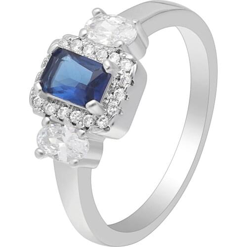 Hainon square zircon blue Silver Color ring for women wedding gift fashion Engagement Luxury Finger Rings Jewelry