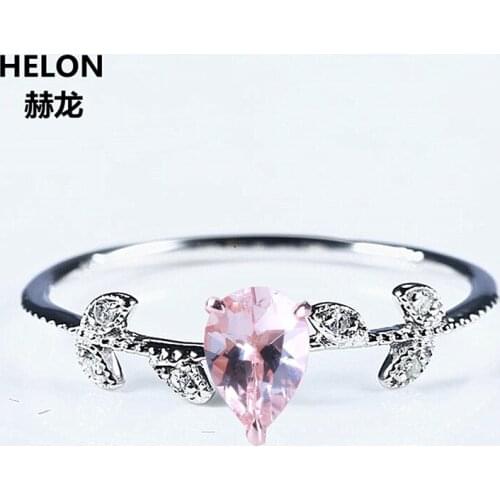 Solid 10k White Gold Rose Gold Anniversary Ring Natural Diamonds 5x7mm Pear 0.5ct Morganite glamorous romantic Jewelry