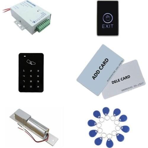 Access control kit,em/ ID keypad access control+ power+bolt lock+exit button+2pcs manage card, 10 keyfob ID tags,sn:set-2