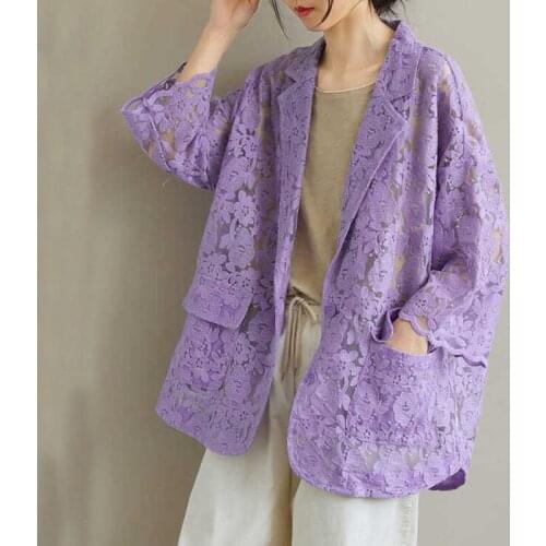 Lace Blazer Jacket Spring Summer New Brand High Quality Full Lace Outwear Sexy Hollow Casual Cardigan Jackets Thin Coat X234