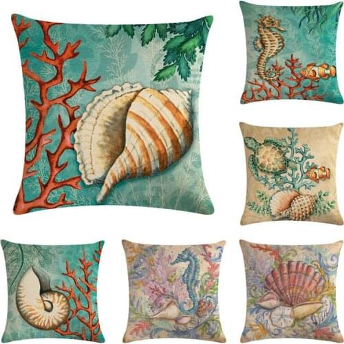 Summer Sea Cute Animal Cushion Cover Hippo Ocean Crab Fish Seahorse Octopus Pillow Case Cotton Linen Home Decoration