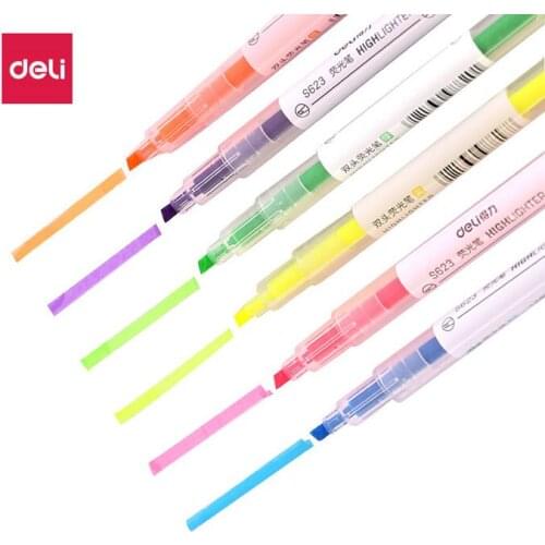 Deli S627 Highlighter Fluorescent Marker Pen for students with thick strokes and focus double-headed color marker pen Candy colo