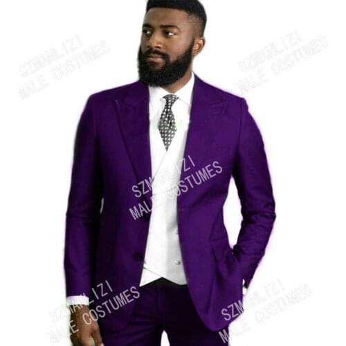 Costume Homme 2021 New Tailor Made Purple 3 Piece Suit Men Terno Masculino Men Suits Tuxedo Prom Party Suits Wedding Groom Suit