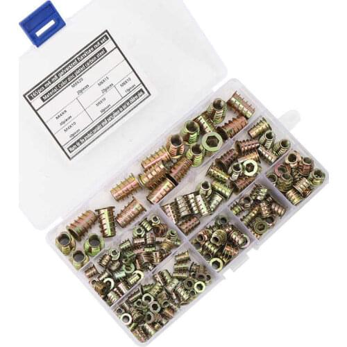 165Pcs Hex Thread Insert Nut Galvanized Wood Furniture Nut Set Color Plated Carbon Steel Tool