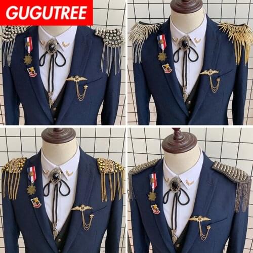 GUGUTREE brooch breastpin tassels shoulder board patch metal patches badges applique patches for clothing HH-93
