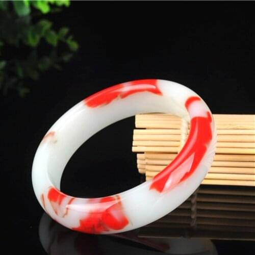 Natural Red White Jade Bangle Bracelet Genuine Hand-Carved Fine Jewellery Fashion Charm Accessories Amulet for Men Women Gifts