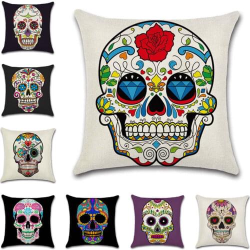 Skull Printed Beige cotton linen Cushion cover Pillowcase decoration for home sofa chair kids girl bedroom gift