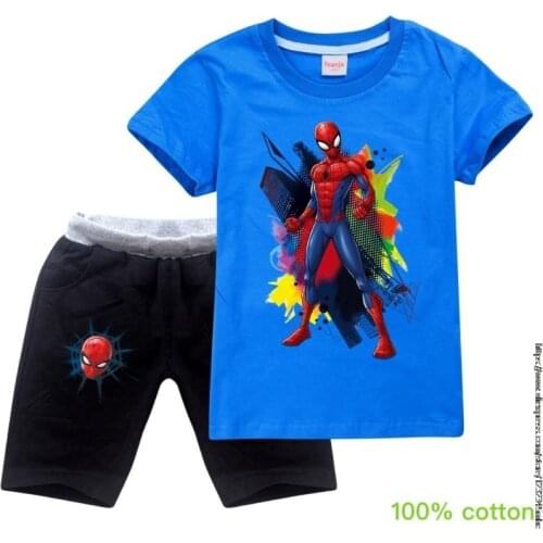 New Summer clothing sets kids clothes for boys & girls cotton SpiderMan print Tshirts+Shorts sets 2-16Y baby child clothes 2PCS