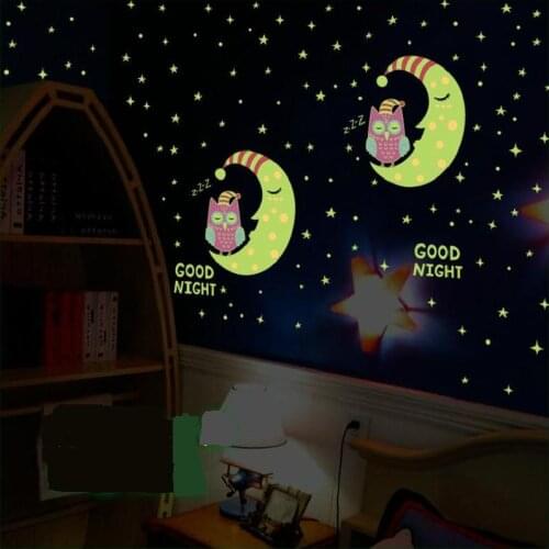 Limited New Arrival Owls And Moon Night Kids Room Luminous Removable Bedroom Mural Home Decor Cartoon Children Wall Stickers