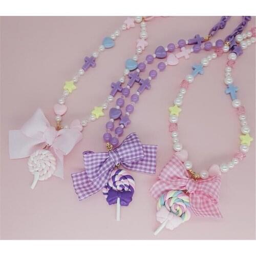Lolita Necklace Girl Candy Color Lollipop Bowknot Star Pearl Necklace Lolita Jewelry Accessories D143