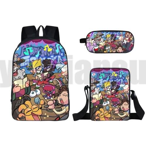 Hot Video Game Friday Night Funkin Backpack 3 Pcs Set Cute Pencil Case Shoulder Bag 16 Inch Anime 3D Bookbag Bagpack School Bag