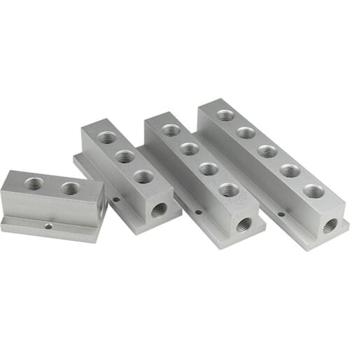 Compact-Type 1/4" BSP Female 2 3 4 5 6 7 8 9 10 Ways 4-12 Ports Solid Aluminum T-Shape Air Manifold Block Splitter