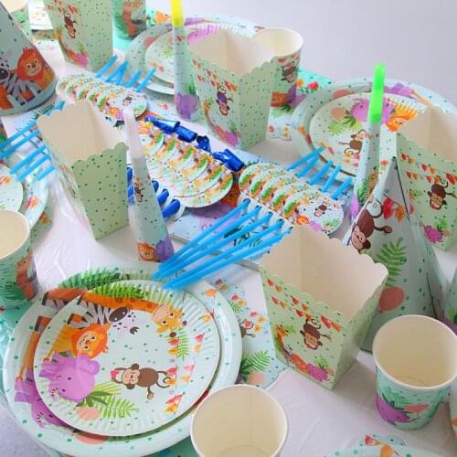 Jungle Animal Party Disposable Tableware Safari Baby Shower Birthday Party Decorations Kids 1st Birthday Party Supplies