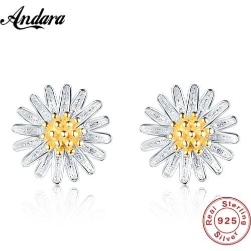 ANDARA Authentic 100% 925 Sterling Silver Chrysanthemum Flower Stud Earrings Fashion Jewelry