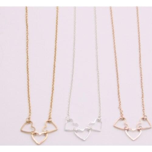 Three love heart Pendant necklace for girls plated necklace the to women