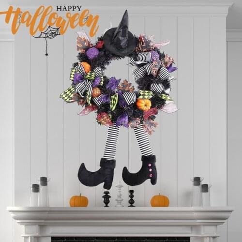 Halloween Decoration Hanging Door Wreaths Witch Hat Leg Pumpkin Door Wreath Ornaments Garland Pendant Christmas Party Supplies