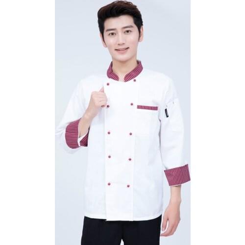 Chef Uniforms Double-breasted Short Sleeve Men Food Services Cooking Clothes 2-Color Uniform Chef Jackets