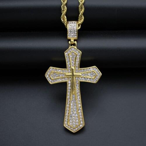 Hip Hop Pico Harvey gold color Cross stainless steel Pendant Necklace Micro Pave rhinestone Egyptian Style Necklace