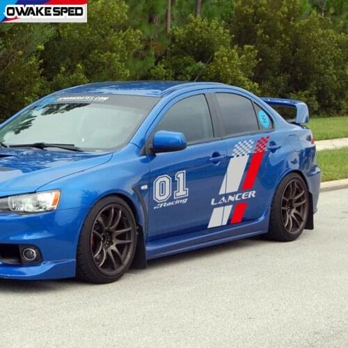 1Set Racing Lattices Grahpics Sticker For Mitsubishi Lancer Car Door Both Side Decor Vinyl Film Decals Auto Body Sport Stripes