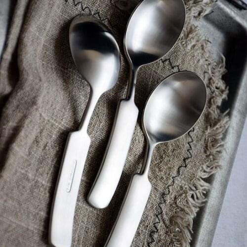 1 Pc single Short Handled Stainless Steel hand polished sanded Spoon Ice Cream Dessert Spoon for Picnic Kitchen Accessories